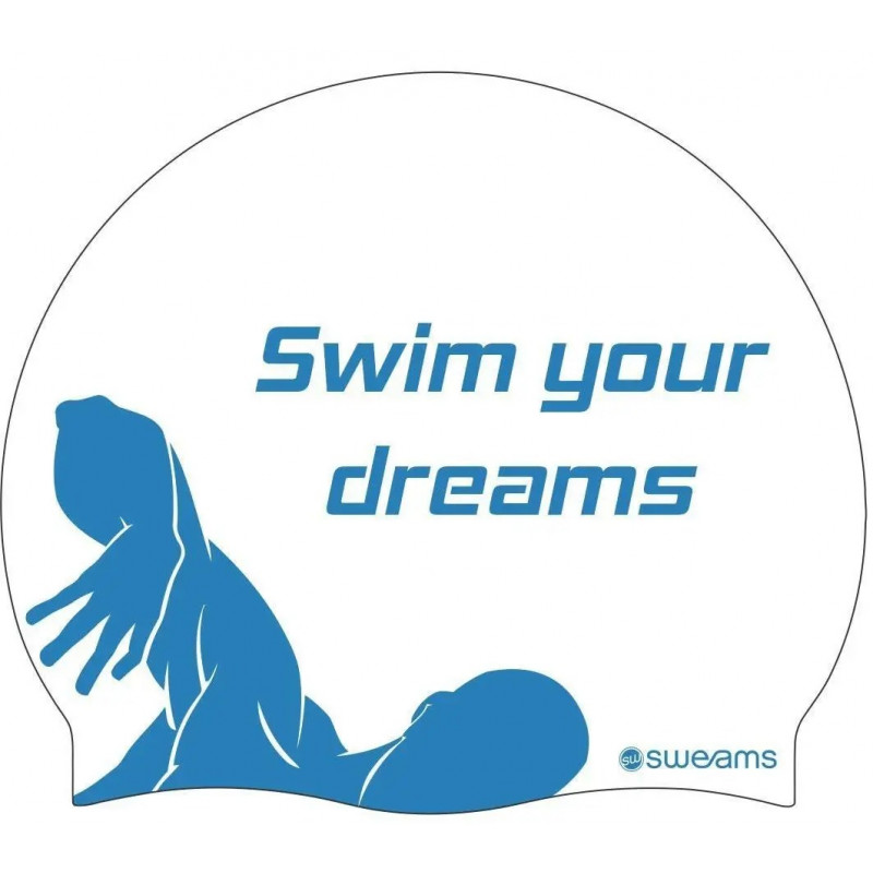 Bonnet de bain SWEAMS Swim your dreams - White Blue